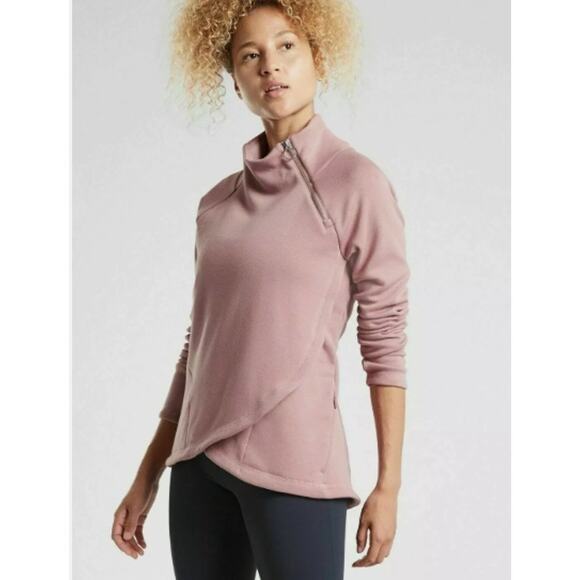 Athleta Cozy Karma Asym Pullover Sweatshirt w/ Zipper Upper Size XS Mauve - Picture 2 of 11